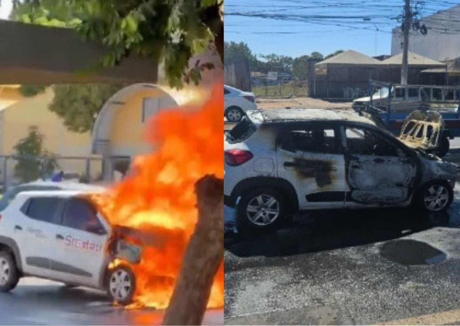 Incêndio destrói carro após colisão na Avenida Fernando Corrêa, em Cuiabá