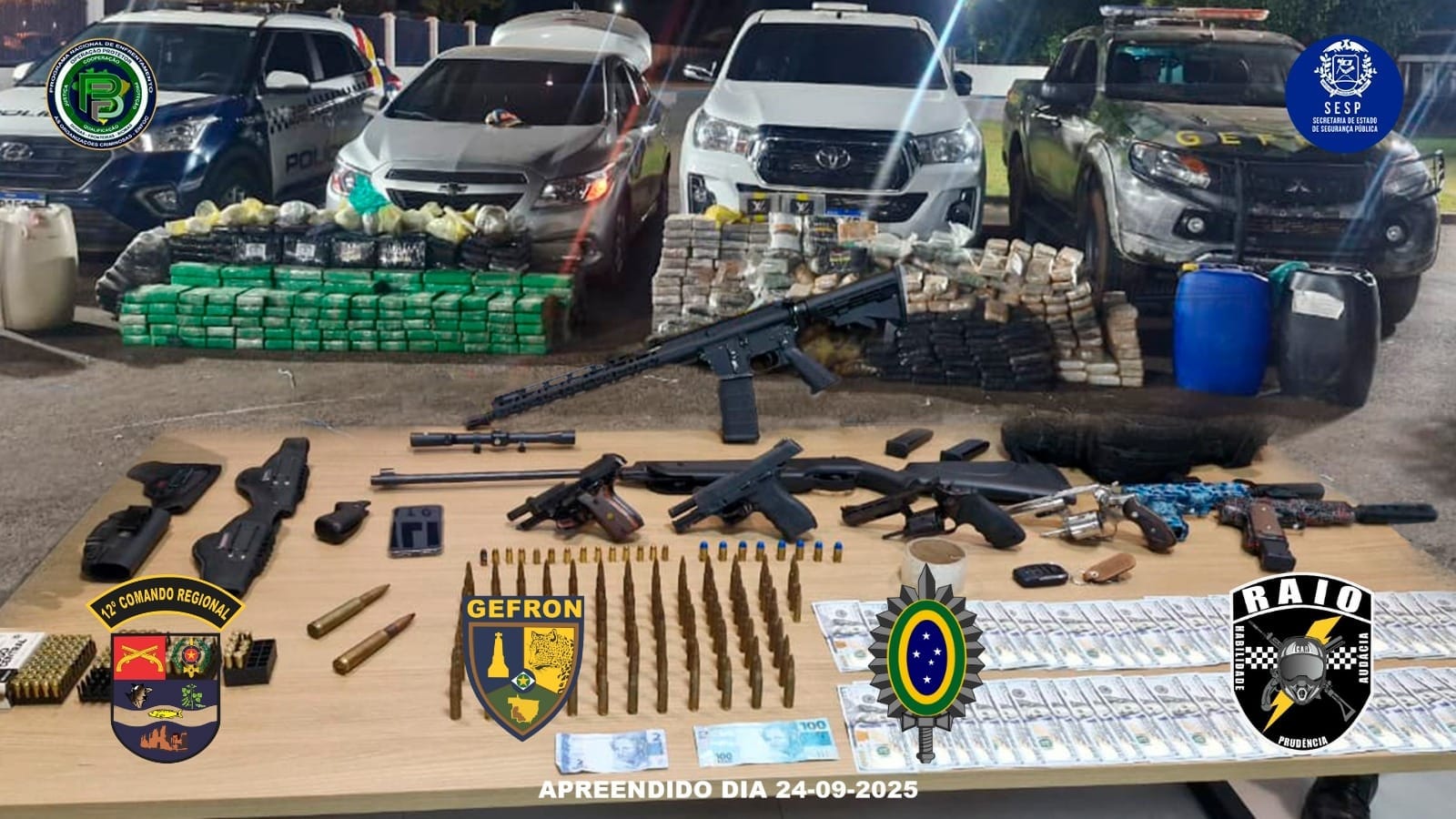 Megaoperação em Pontes e Lacerda apreende drogas, arsenal pesado e veículos de luxo