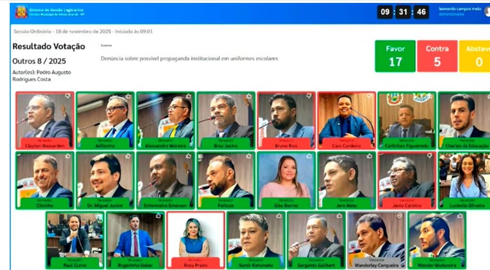 Câmara abre CPI contra prefeita de Várzea Grande por uso de slogan em uniformes