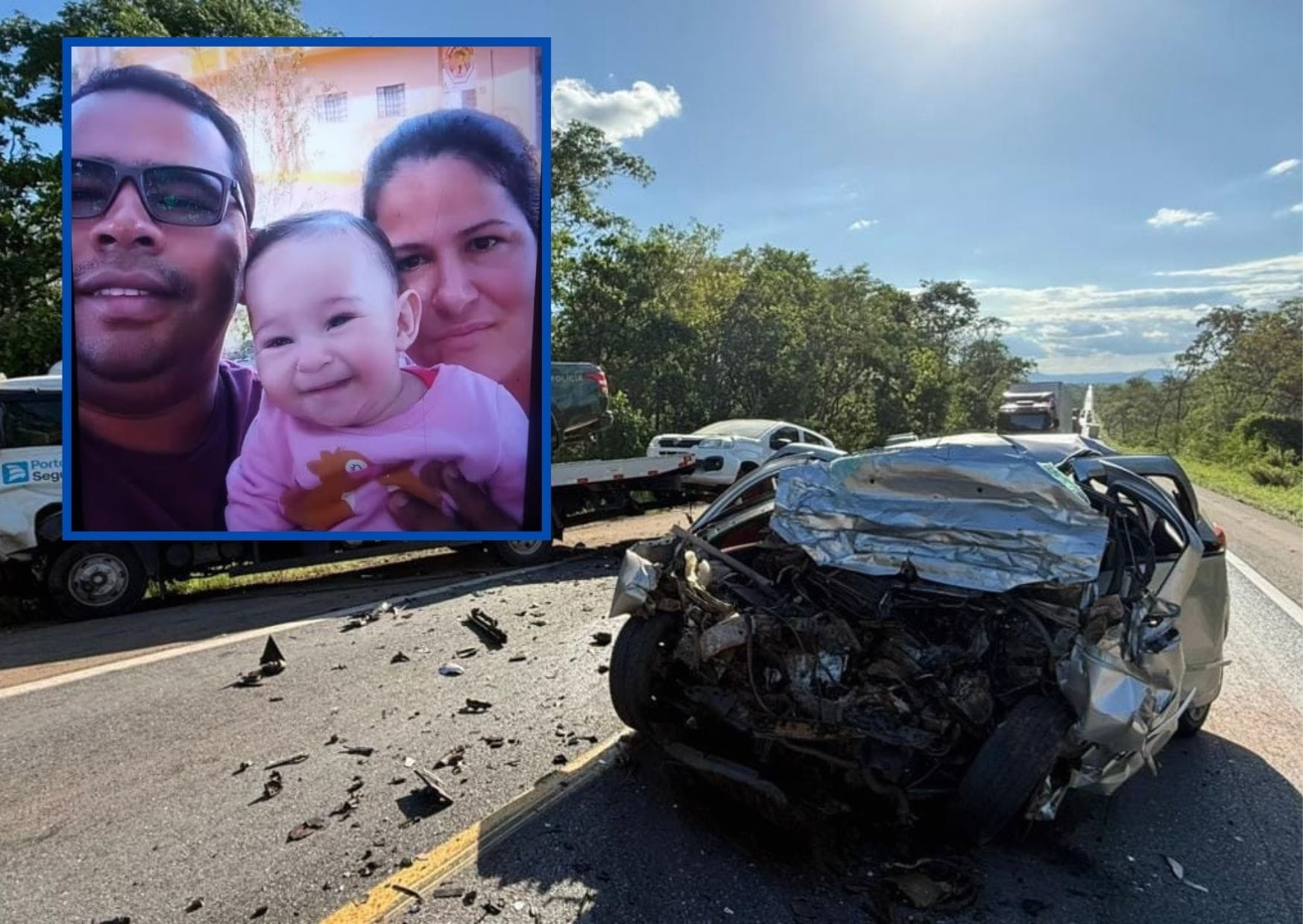 Batida entre carro e caminhão-guincho resulta em morte de casal e bebê na BR-070