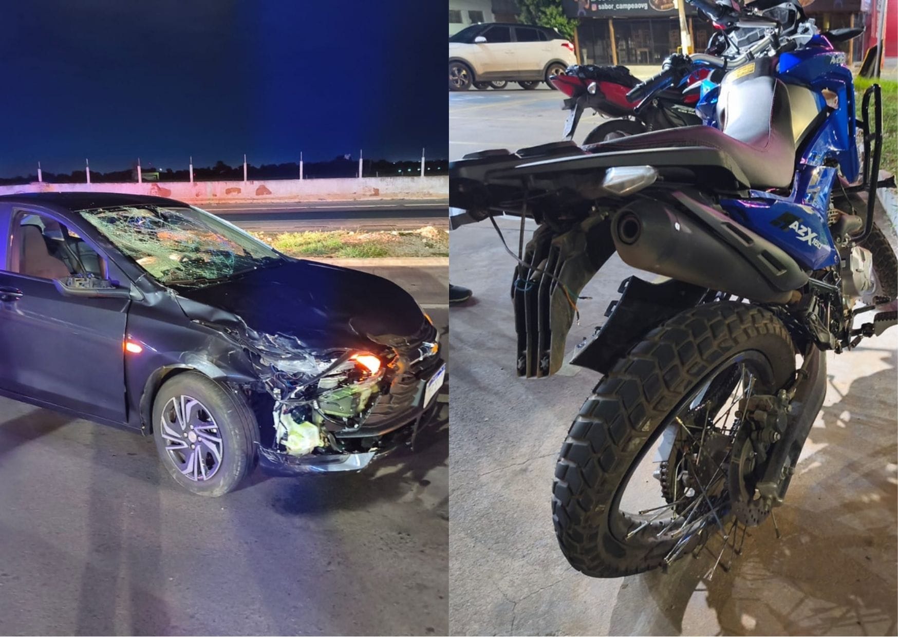Carro em alta velocidade atinge moto e fere duas pessoas em Várzea Grande