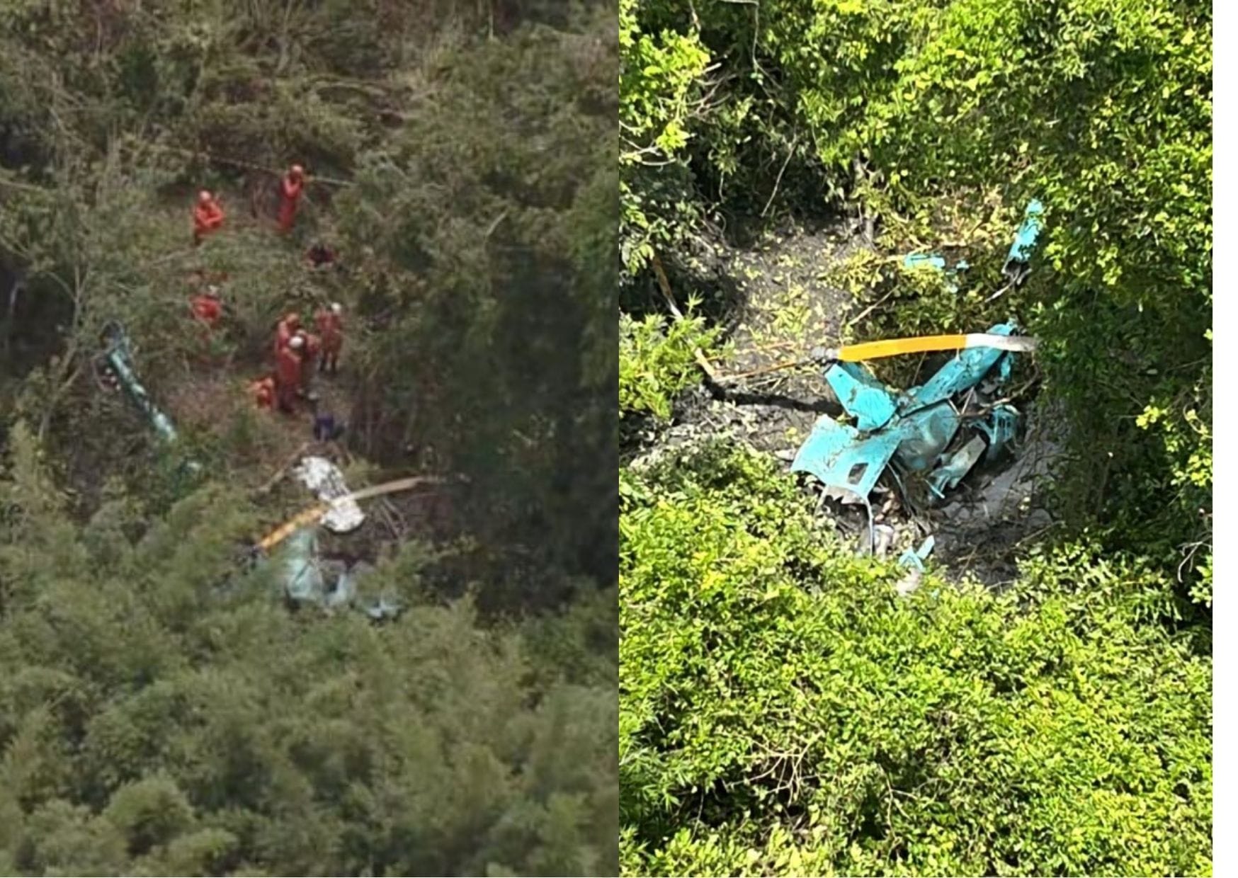 Helicóptero cai em área de mata de difícil acesso; três pessoas morrem