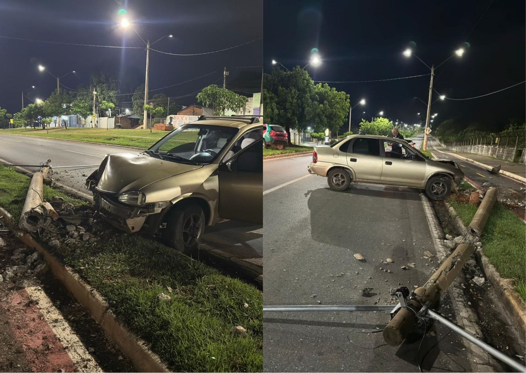 Embriagado e sem habilitação, motorista derruba poste em Várzea Grande