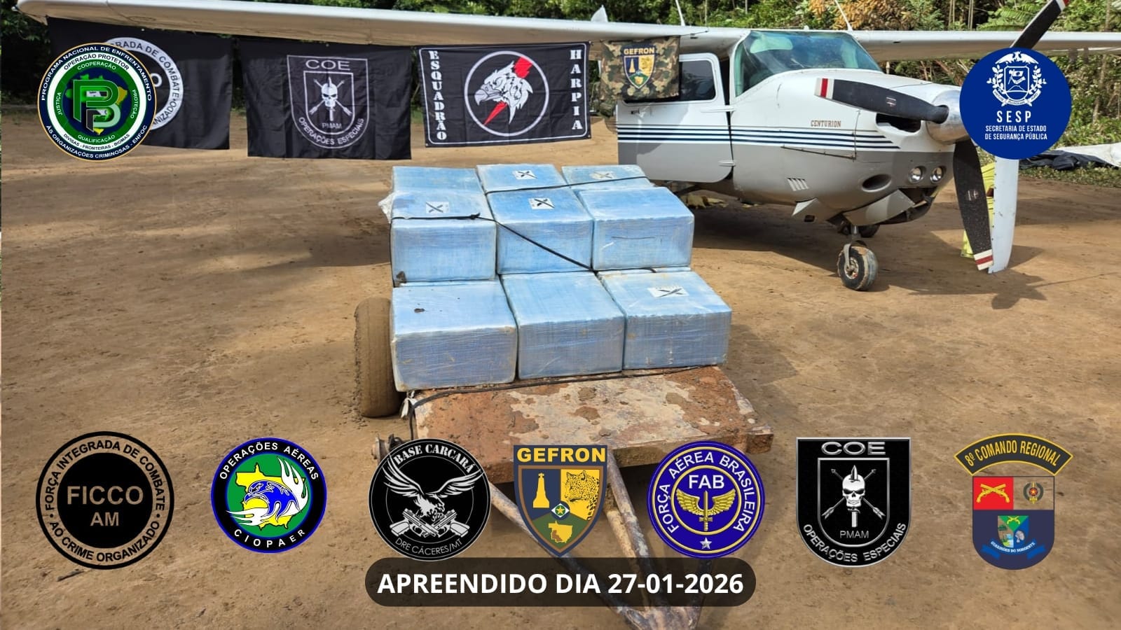 Força-tarefa intercepta 500 quilos de cocaína em avião; prejuízo ao crime é de R$ 15 milhões