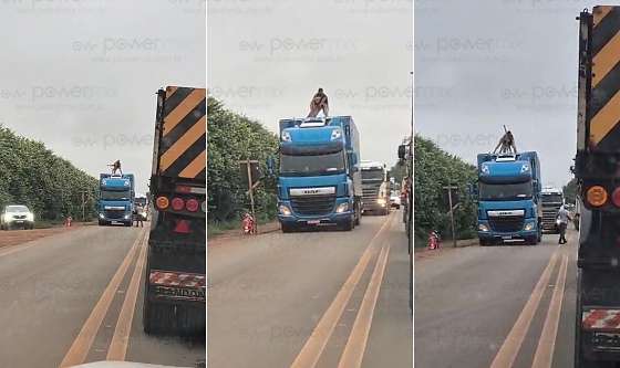 Mulher sobe em caminhão e ameaça se jogar na MT-235; bombeiros evitam tragédia