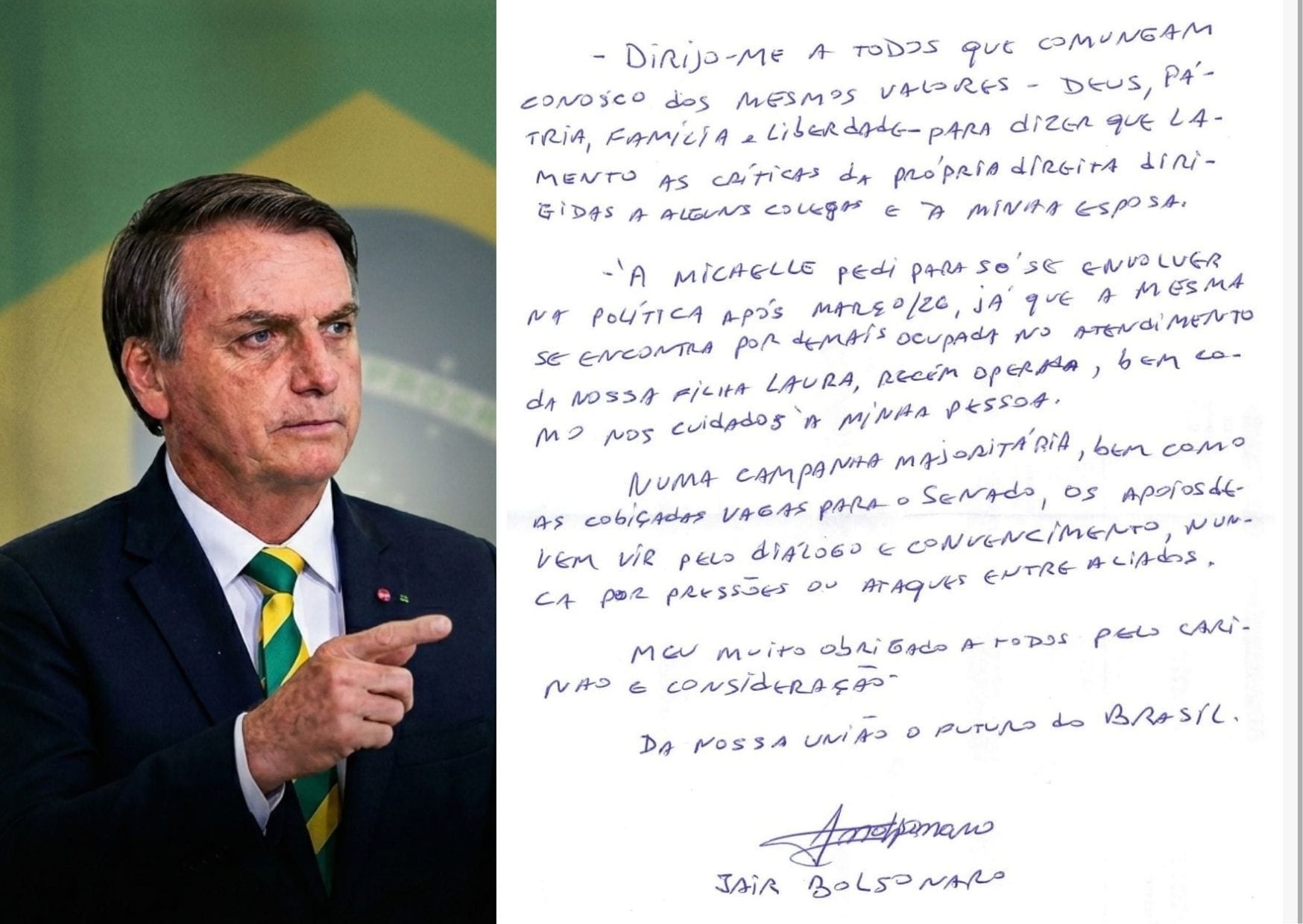 Da prisão, Bolsonaro condena ataques da direita e reforça valores de sua base