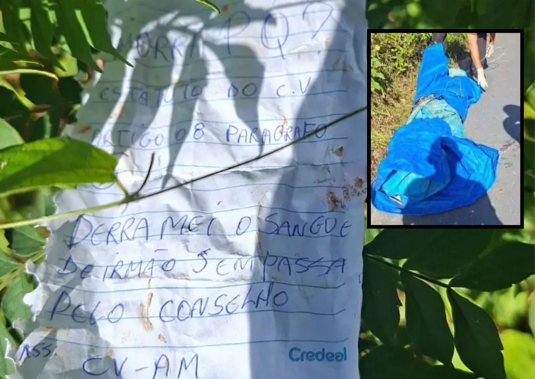 Corpo decapitado é achado com bilhete de facção criminosa; cadáver estava enrolado em lonas