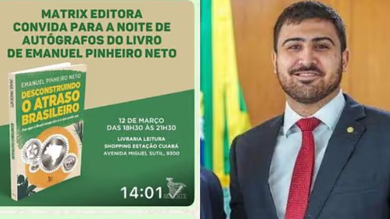 Emanuelzinho lança livro sobre desenvolvimento e desigualdade no Brasil em Cuiabá