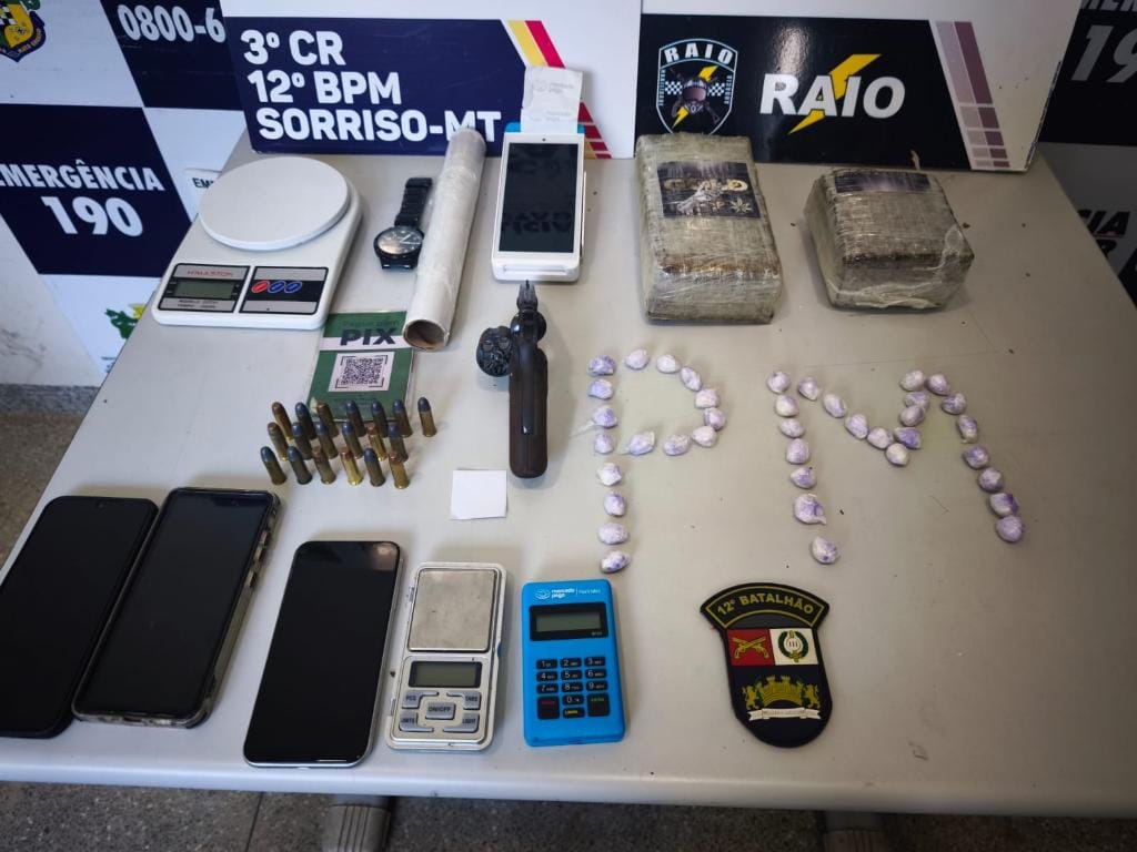 PMs prendem dupla por tráfico de drogas e porte ilegal de arma de fogo em Sorriso