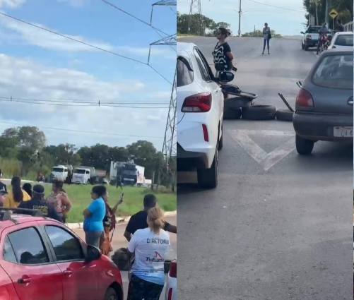 Revoltados, moradores fecham avenida e cobram prefeita por abandono em Várzea Grande