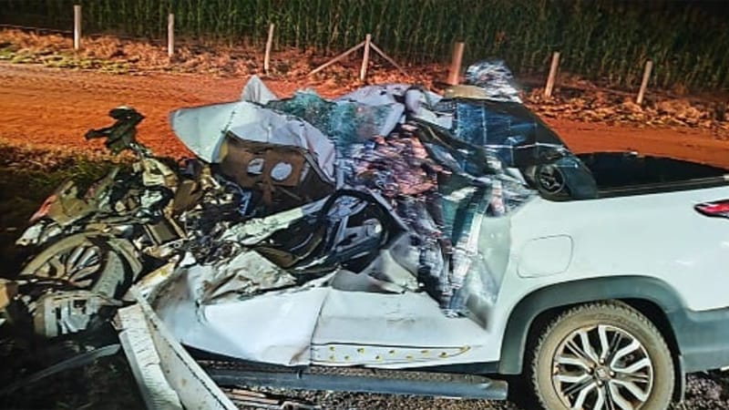Batida violenta entre caminhão e Fiat Strada deixa dois mortos entre Primavera e Paranatinga