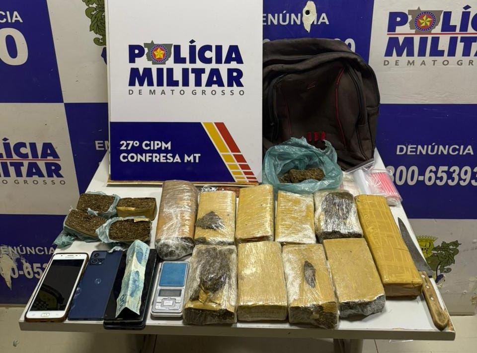 PM apreende 10 tabletes de maconha e prende quatro suspeitos em Confresa