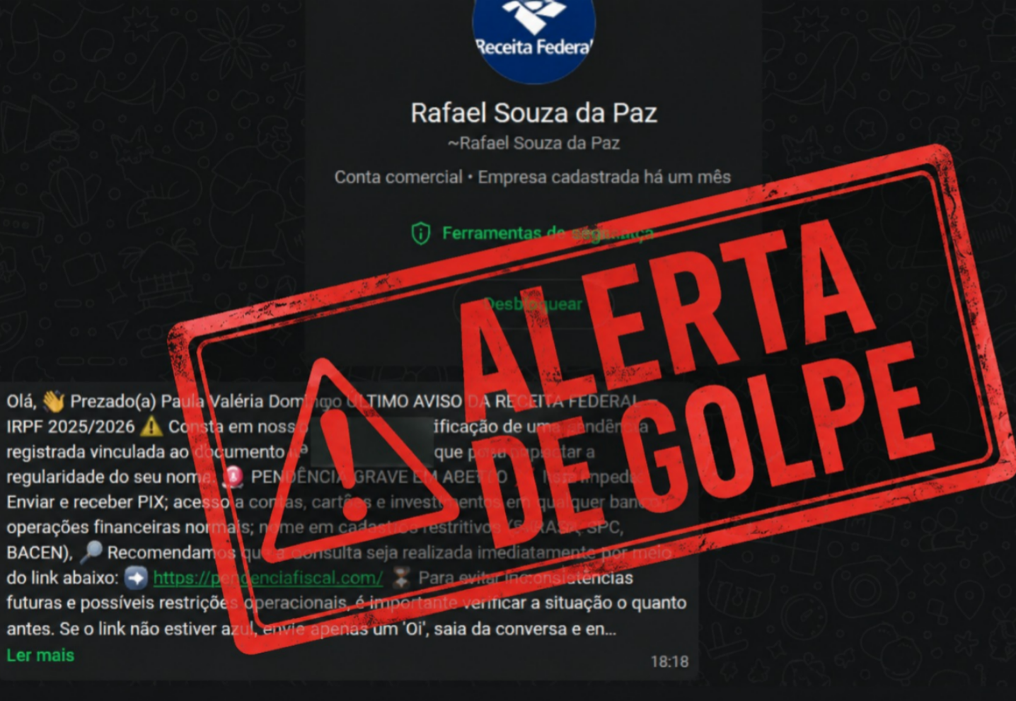 Golpe no WhatsApp usa nome da Receita Federal para enganar com falsa pendência de CPF