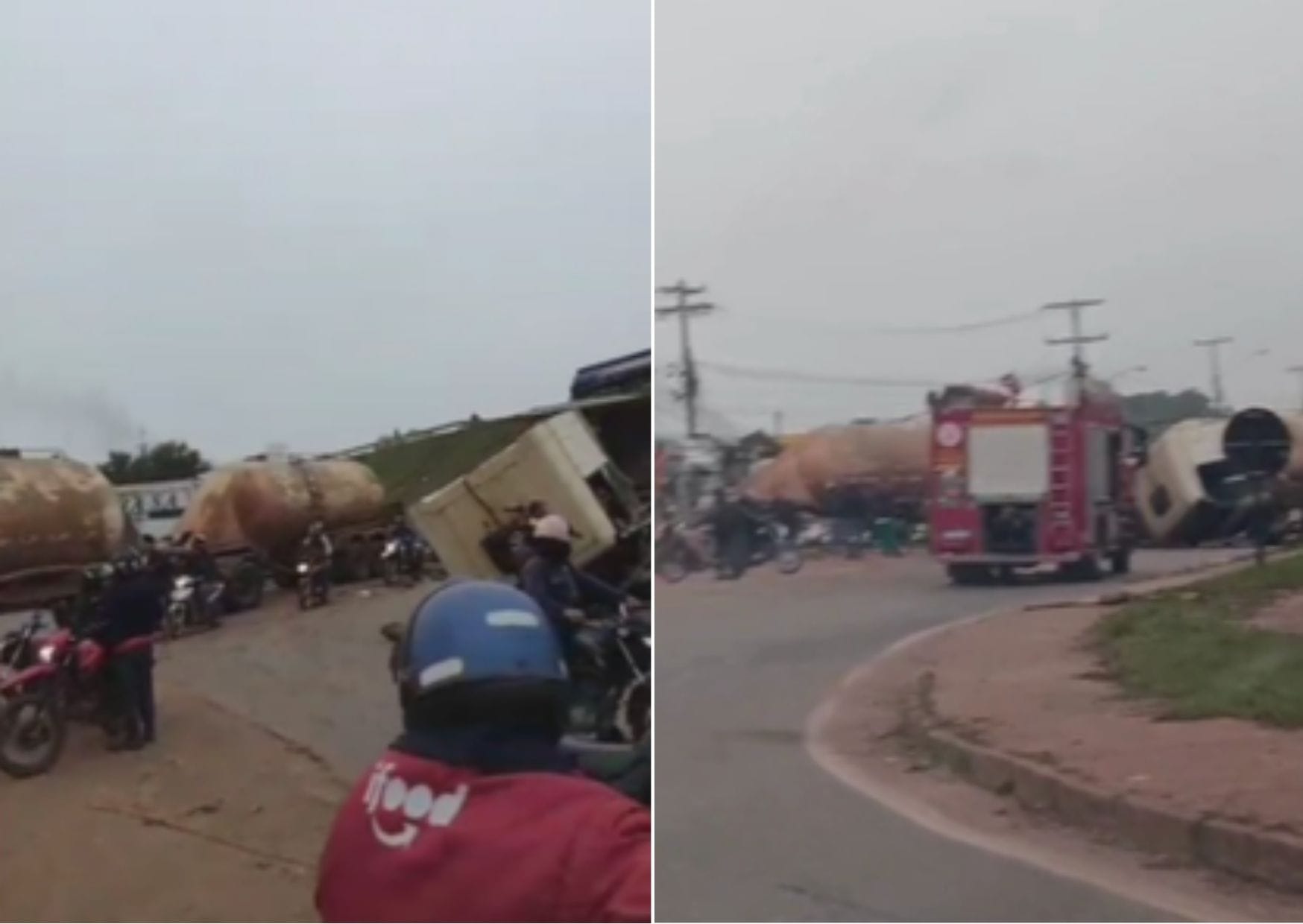 Colisão faz carretas despencarem de viaduto na BR-364; motorista embriagado é preso em flagrante