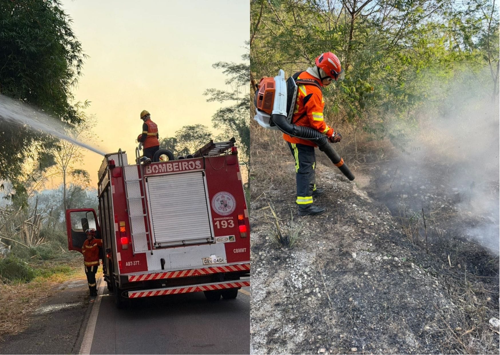 Bombeiros combatem incêndio em fazenda às margens de paredão em Chapada dos Guimarães