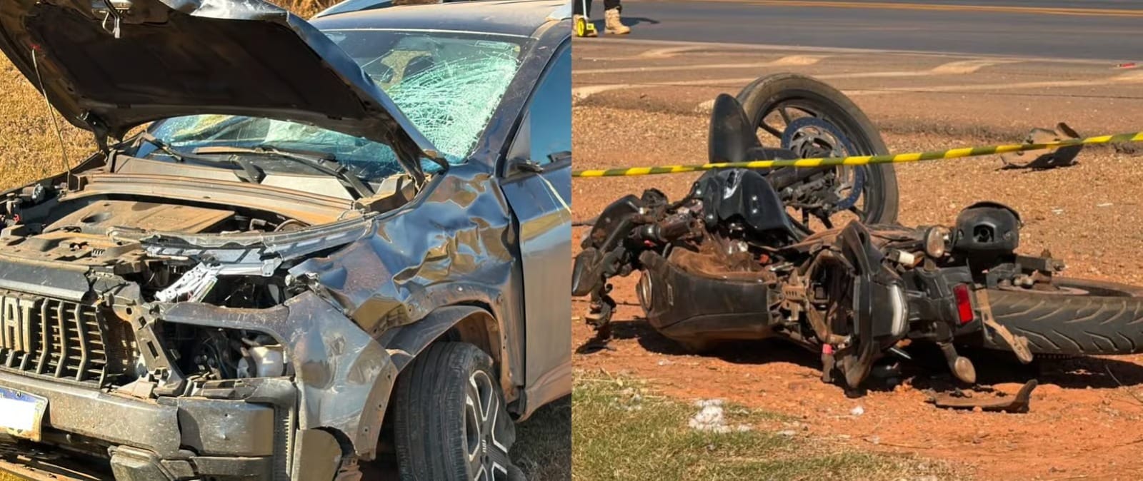 Acidente entre moto e caminhonete deixa um morto e dois feridos na BR-163