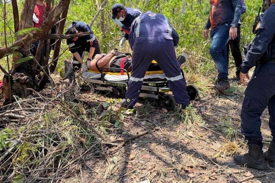 Motociclista sai da pista, bate em árvore e desmaia após acidente na MT-251