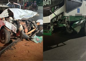 Carro colide com ônibus em Cuiabá e arremessa família para fora do veículo