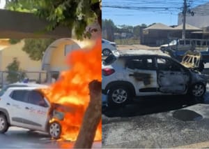 Incêndio destrói carro após colisão na Avenida Fernando Corrêa, em Cuiabá