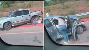 Colisão entre carro e caminhonete causa lentidão na MT-251 neste sábado