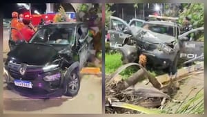 Viatura da PM é atingida por carro e bate em coqueiro em Sinop