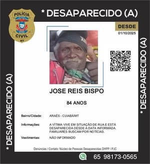 Polícia pede ajuda para localizar idoso em situação de rua desaparecido em Cuiabá