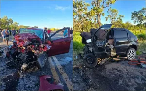Colisão frontal entre dois carros de passeio na BR-020 mata jovem e adolescente