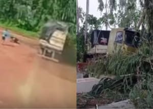 Caminhão perde o freio e invade cemitério em Peixoto de Azevedo; vídeo mostra acidente