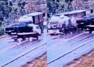 Pista molhada provoca acidente entre veículos pesados e deixa um morto na BR-364