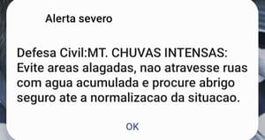 Alerta da Defesa Civil chegou por meio de notificação nos celulares de moradores de MT