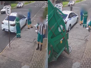Coletores são flagrados jogando lixo em táxi estacionado
