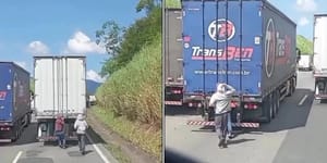 Vídeo flagra criminosos tentando saquear caminhões em movimento na Régis Bittencourt