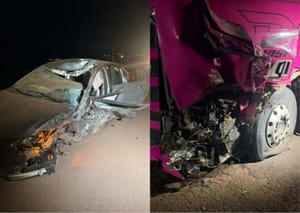 Família vive momentos de terror após carro ser destruído em batida com carreta em Cuiabá