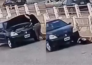 Mulher é atropelada pelo próprio carro ao verificar bateria; câmeras registram o momento