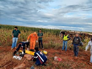 Caminhonete capota na MT-140 e motorista é arremessado para fora do veículo