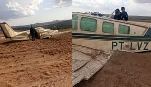 Avião de pequeno porte faz pouso forçado em fazenda às margens da BR-364, em Alto Garças