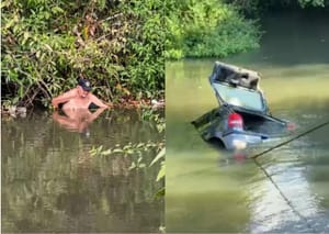 Motorista cai com carro em rio, fica ilhado por três horas e é resgatado com vida em Sinop