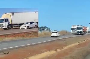 Imagens mostram momento em que carro na contramão invade BR-364 e atinge carreta em MT